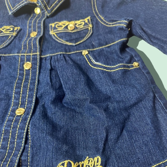Toddler Girl House Of Dereon Dark Denim Button Front Blazer Jacket Gold Size 4T - Picture 4 of 9
